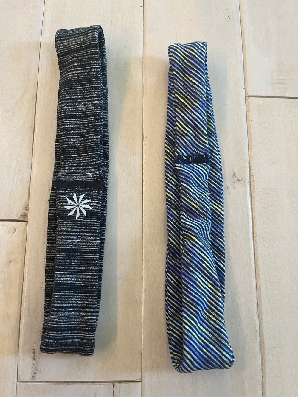 Athleta Dual Pack Performance Headbands - Black Heather & Blue Stripe